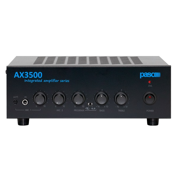AMPLIFICADOR MEZCLADOR DE 40W @100V, 8 OHMS 2MIC 2 AUX/PRIORIDAD DE AVISOS