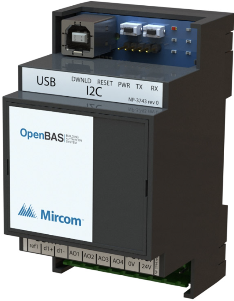 Automation Controller with 4 Analog Outputs - 4 AO, 1 RS-485 port, 1 USB port type B, 1 I2C port