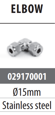 Stainless steel single ring fitting : Ø15 tube fitting - elbow / kitchen 16L & 25L