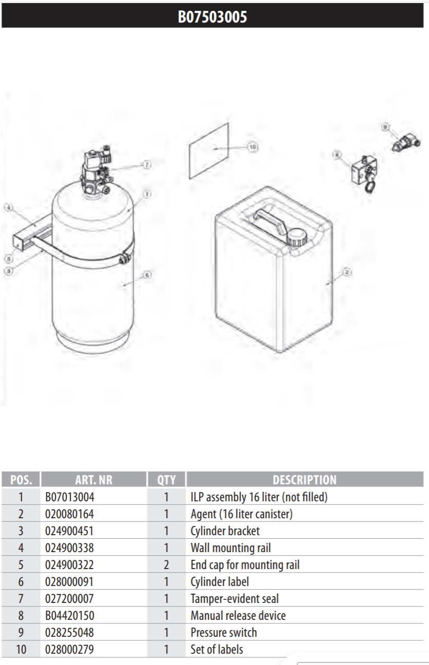 TRIPLESTAR KITCHEN SYSTEM CILINDRO 16L INCLUYE AGENTE SIN PRESURISAR