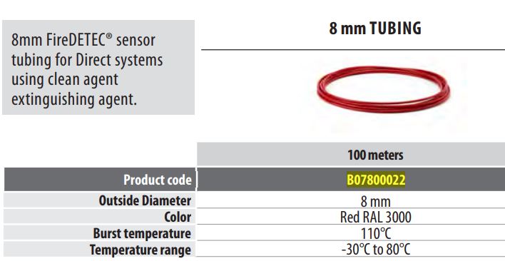 FireDETEC - sensor tubing / Ø8X1 / L100M / RED FOR DIRECT CLEAN AGENT SYSTEMS